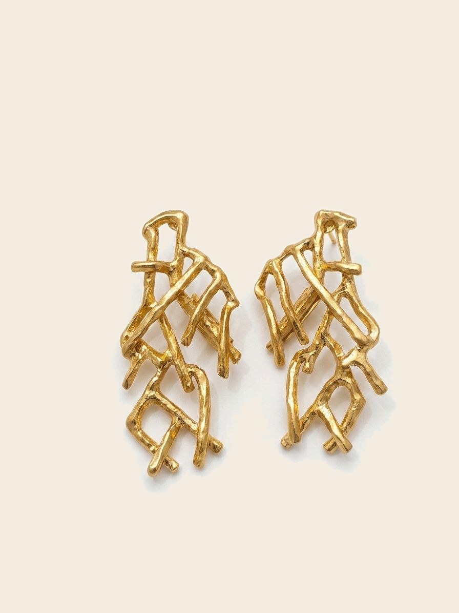 Golden Coral Branch Earrings